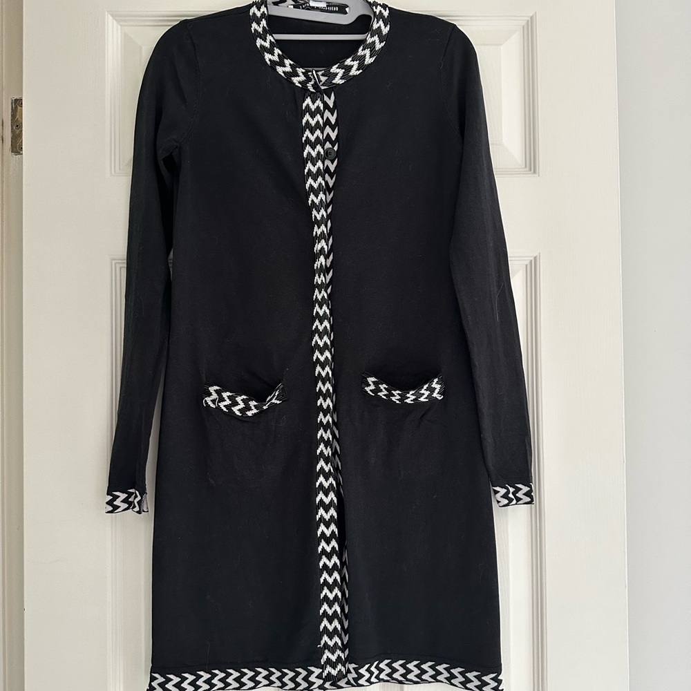 DVF long black cardigan, beaded trim